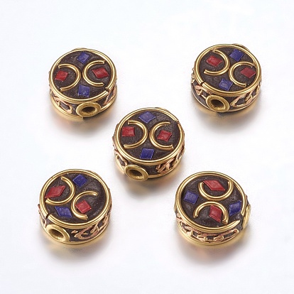 Handmade Indonesia Beads, with Brass Findings, Nickel Free, Flat Round, Raw(Unplated)