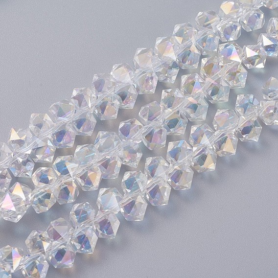Perles en verre electroplate, perles percées, de couleur plaquée ab , facette, hexagone