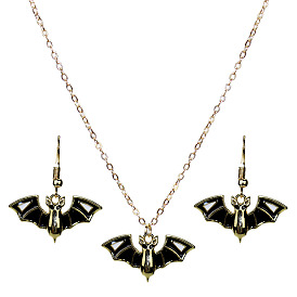Minimalist Gothic Bat Earrings and Necklace Set for Women Halloween Costume