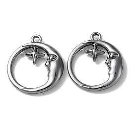 Eco-Friendly Alloy Pendants, Flat Round with Moon