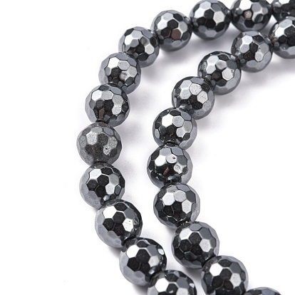 Non-Magnetic Synthetic Hematite Beads Strands, Faceted(64 Facets), Round
