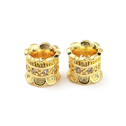 Brass Micro Pave Cubic Zirconia European Beads, Large Hole Beads, Long-Lasting Plated, Lead Free & Cadmium Free, Flower