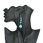 Stripe Resin & Glass Round Bead Dangle Earrings for Women, Long Drop Earring with Brass Earring Hooks