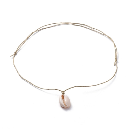 Pendentifs ajustables, avec cordon en coton ciré et perles coquillage cauri