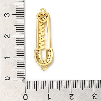 Placage en rack laiton micro pavé clair breloques de connecteur de zircone cubique, liens d'épingles de sécurité, plaqué longue durée, sans plomb et sans cadmium