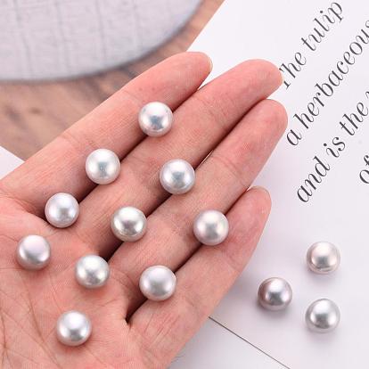 Flat Round Natural Cultured Freshwater Pearl Beads, Dyed, Half Drilled