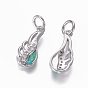 Brass Cubic Zirconia Pendants, with Synthetic Opal, Wing
