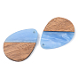 Opaque Resin & Walnut Wood Pendants, Teardrop