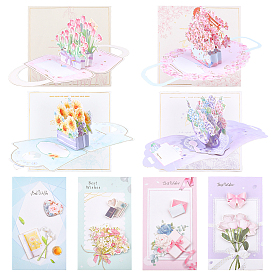 CHGCRAFT 8Pcs 5 Styles 3D Greeting Card Set, with Envelopes, for Mother's Day Valentines Birthday Festive Gift Supplies