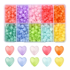 600 pcs 10 couleurs perles acryliques imitation gelée, cœur