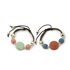 Bracelets de perles de pierre de lave, cordon de coton ciré avec des alliages, 46mm