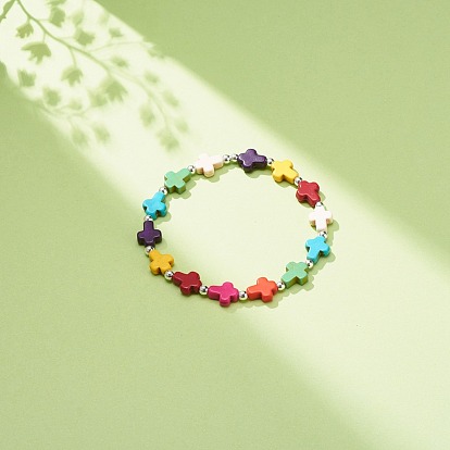 Bracelet extensible en perles croisées turquoise synthétique (teint), bijoux de pierres précieuses de religion pour les femmes
