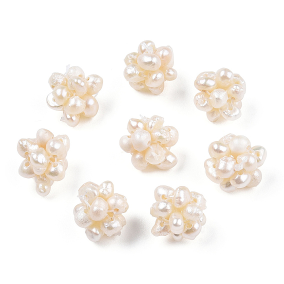 Perlas redondas naturales de perlas cultivadas de agua dulce, bolas de racimo de bolas hechas a mano