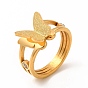 Ионное покрытие (ip) 304 кольца из нержавеющей стали со стразами, текстурированные кольца в виде бабочки для женщин с широкой полосой