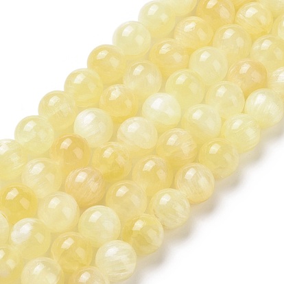 Natural Yellow Selenite Beads Strands, Grade AAA, Round