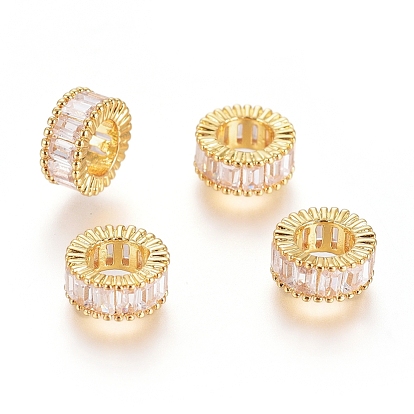 Brass Micro Pave Cubic Zirconia European Beads, Large Hole Beads, Long-Lasting Plated, Ring, Real 18K Gold Plated