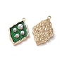 Enamel Pendants, with Brass Findings and Acrylic Pearl, Real 18K Gold Plated, Rhombus