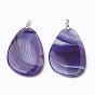 Dyed Natural Brazilian Agate Big Pendants, with Platinum Tone Brass Findings, Oval