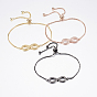 Adjustable Brass Bolo Bracelets, Slider Bracelets, with Cubic Zirconia and Box Chains, Infinity