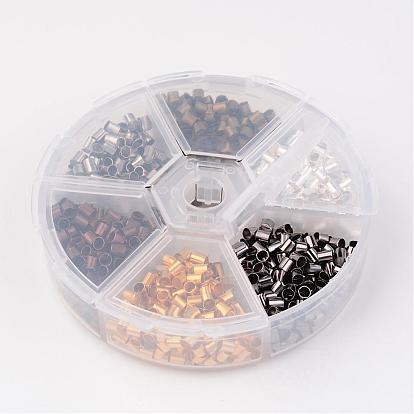 1 boîte de 6 couleurs tube de laiton perles à écraser, 3x3mm, trou: 2~2.5 mm, environ 1200 pcs / boîte