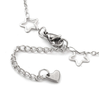 304 Stainless Steel Cable Chain Anklets, with Star Links and Lobster Claw Clasps