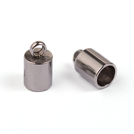 304 Stainless Steel Cord Ends, End Caps, Column, 9x5mm, Hole: 2mm, Inner Diameter: 4mm