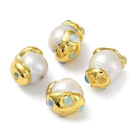Baroque Natural Keshi Pearl Nuggets Beads, with Rack Plating Brass Findings and Dyed Natural Jade, Long-Lasting Plated