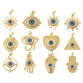 Brass Lucky Eye Pendants, Resin Evil Eye Charms, Golden