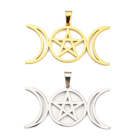 304 Stainless Steel Pendants, Triple Moon Pentagram Charm