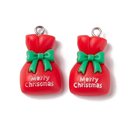 Christmas Theme Opaque Resin Pendants, with Platinum Tone Iron Findings, Gift Bag