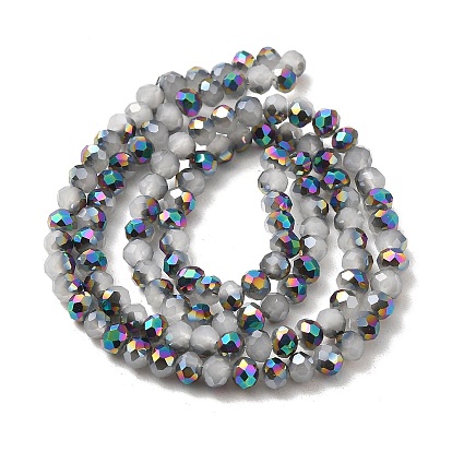 Perlas de rondelle facetado de vidrio electrochapa hebras, imitación de jade, medio chapado