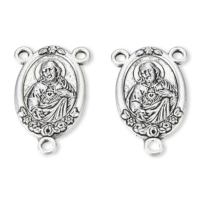 Тибетский стиль компоненты сплава люстра ссылки, 3 Разъемы петли, для изготовления ожерелья из четок, без кадмия и без свинца, овальный со святым