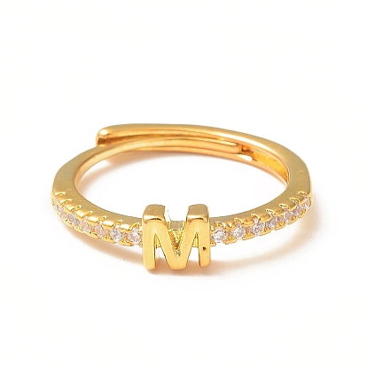 Clear Cubic Zirconia Initial Letter Adjustable Ring, Brass Jewelry for Women