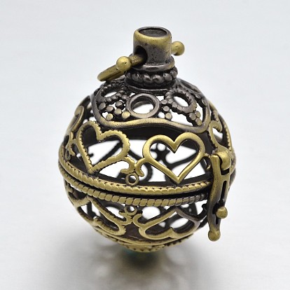 Круглые с сердечниками из латуни с полыми клетками, для ожерелья, свинец и кадмий освобождают & никеля, 38x25 мм, отверстие : 5x6 мм