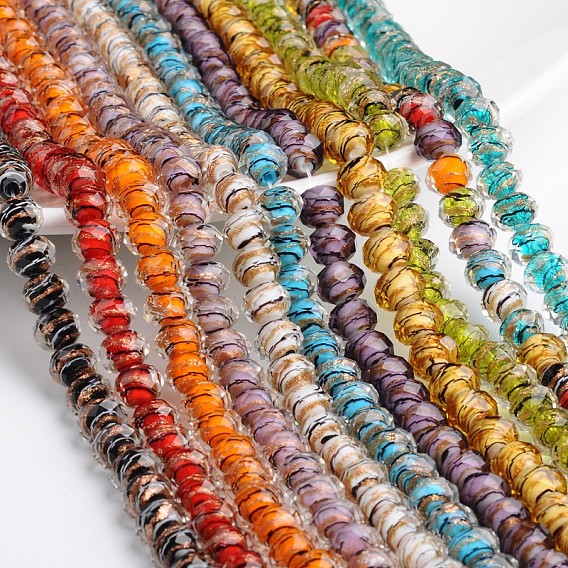 Handmade Gold Sand Lampwork Rondelle Beads Strands, Faceted