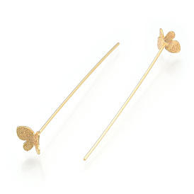 Brass Butterfly Head Pins, Frosted, Nickel Free