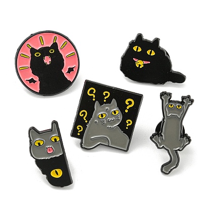 Épingles en émail de chat de dessin animé, badge en alliage noir pour femme
