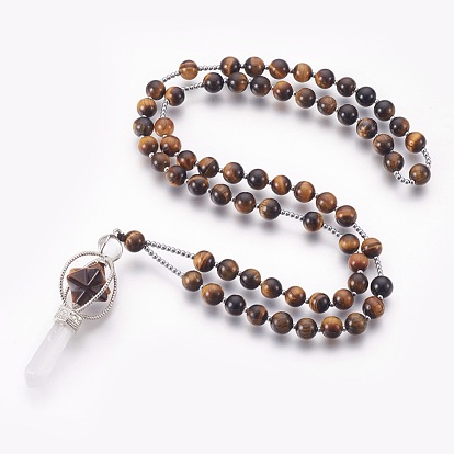 Alloy Pendant Necklace, with Natural Gemstone Beads, Star with Bullet