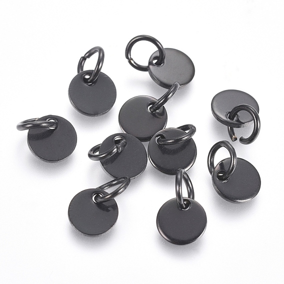 Revestimiento iónico (ip) 304 encantos de acero inoxidable, estampar etiqueta en blanco, con anillos de salto, plano y redondo