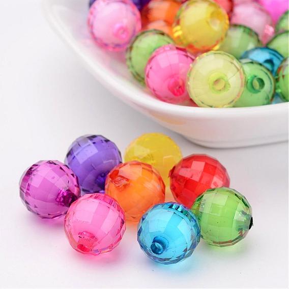 Perles acryliques transparentes, Perle en bourrelet, facette, ronde, Trou: 2mm