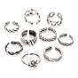 9Pcs 9 Style Alloy Cuff Finger Rings, Open Rings