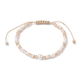 Perles de verre et de coquillages perles rondes bracelets de perles tressées, bracelets réglables en fil de nylon pour femmes