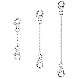 925 Sterling Silver Cable Chain Extenders, End Chains with Double Lobster Claw Clasps