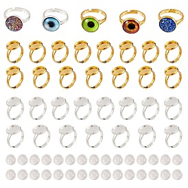 Kits de fabricación de anillos redondos planos de bricolaje, incluyendo base de anillo de almohadilla de latón, Cabuchones de cristal