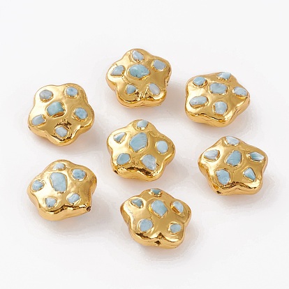 Perles de copeaux de larimar naturels, avec de l'argile à l'intérieur et des accessoires en laiton doré, étoiles