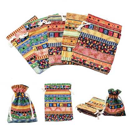 Tissu de style sachets d'emballage cordon sacs ethniques, rectangle