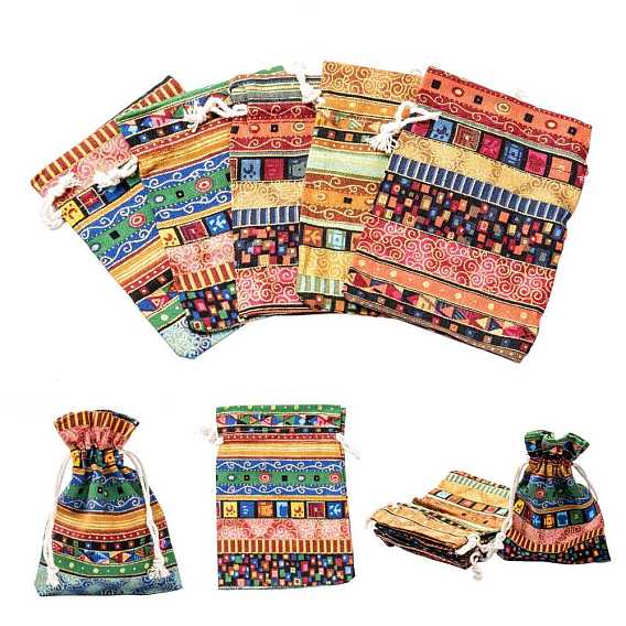 Tissu de style sachets d'emballage cordon sacs ethniques, rectangle