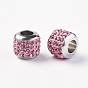 304 Stainless Steel European Beads, with Grade A Rhinestone, Large Hole Beads, Barrel