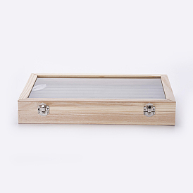 Cajas de presentación del anillo de madera, con almohada de vidrio y terciopelo, Rectángulo