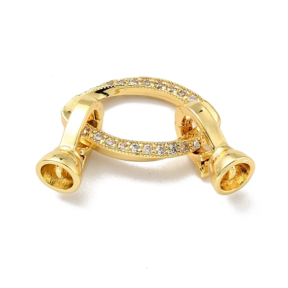 Rack Plating Brass Micro Pave Clear Cubic Zirconia Fold Over Clasps, Cadmium Free & Lead Free, Long-Lasting Plated, Horse Eye